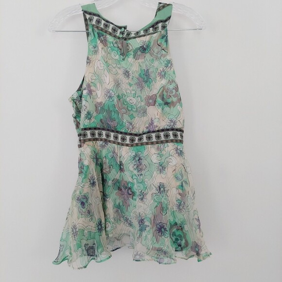 ECI Green Silk Tank Top Size 10 Sleeveless Blouse Flowy V-Neck - Picture 2 of 12